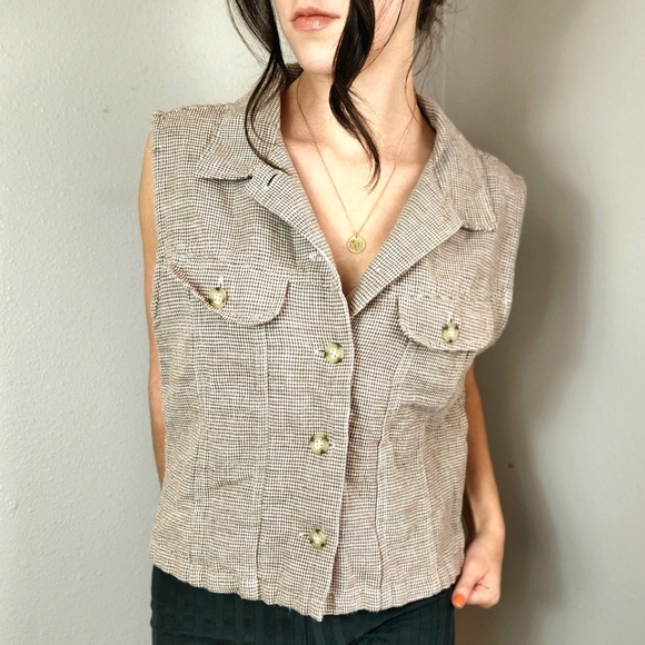 Talbots Tops - Talbots Linen/Cotton Y2K Micro Check Brown and Cream Vest Top